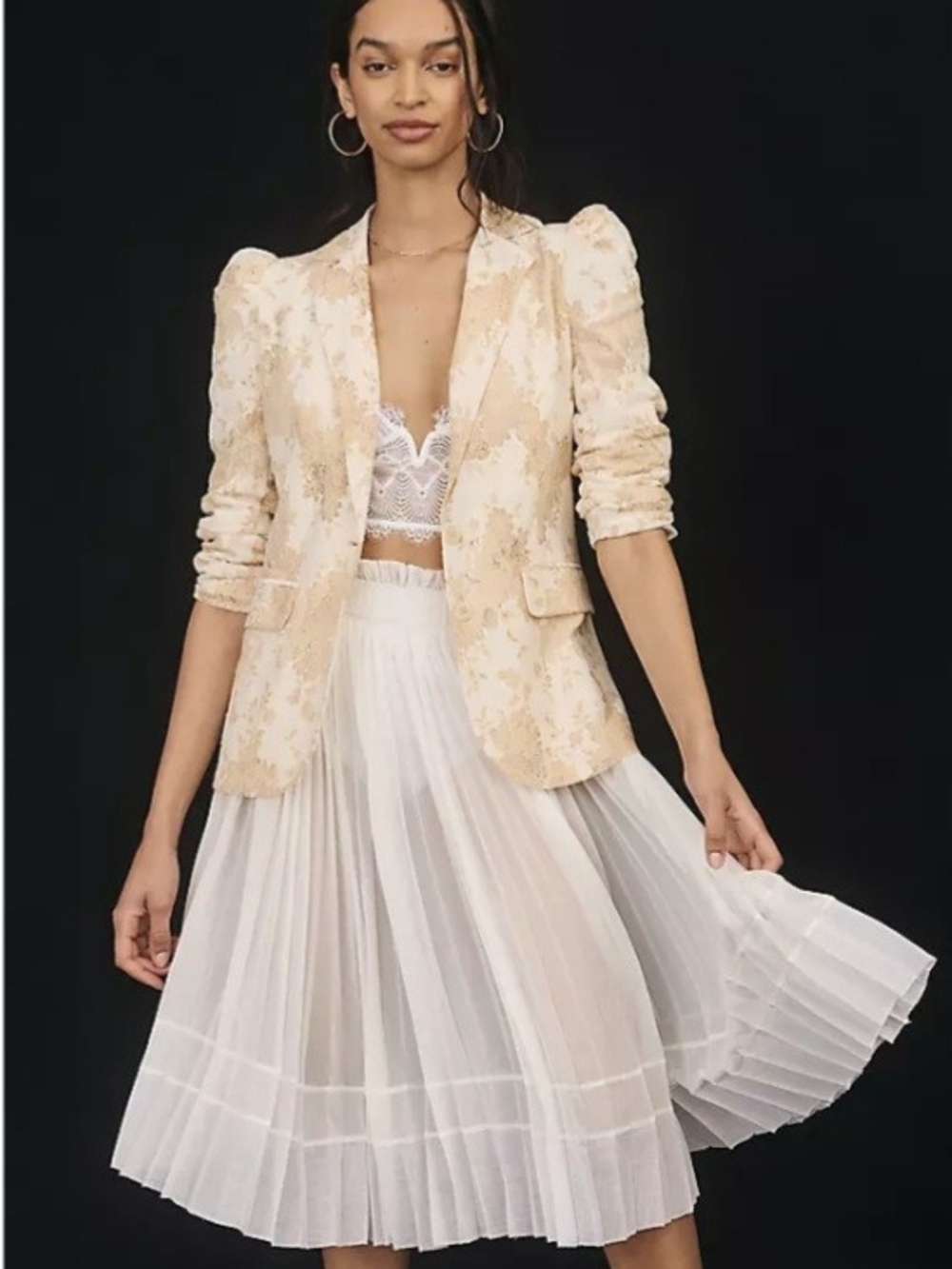 Anthropologie Dolan Cream Floral Lace Blazer Jacket